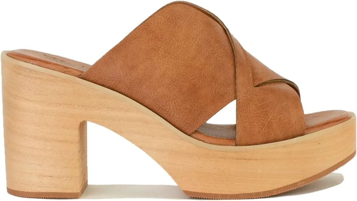 Platform Sandal for Women Wood Clogs Crisscross Heel Clogs Backless Slippers Peep Toe Sandal Slip On Slides Sandals