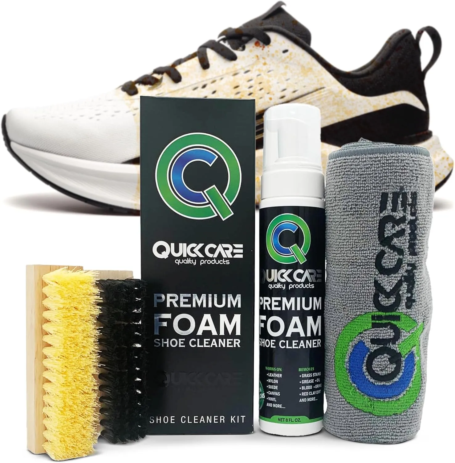 Premium Foam Shoe Cleaner Kit with Brush, Towel, and Protector for Sneakers, Shoes, Leather, Suede, Boots, and White Sole Cleaning, 8 oz