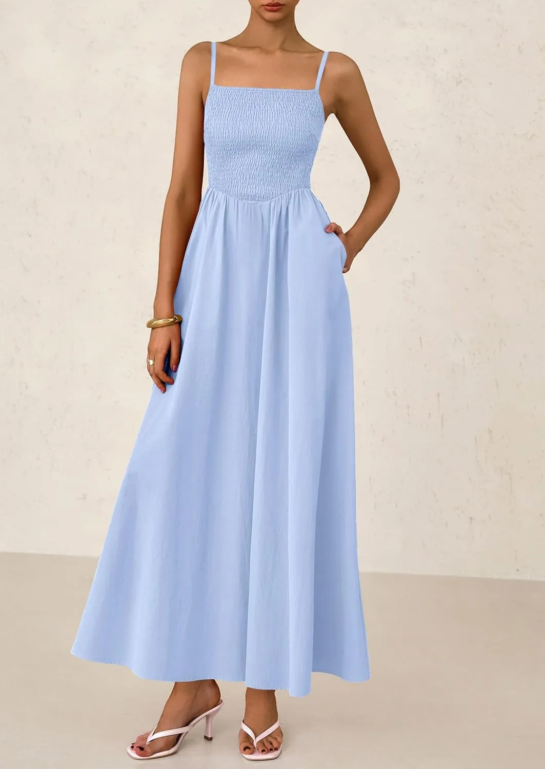PRETTYGARDEN Women's 2025 Summer Maxi Dresses Beach Sundress Casual Spaghetti Strap Smocked Swing A Line Long Flowy Dress