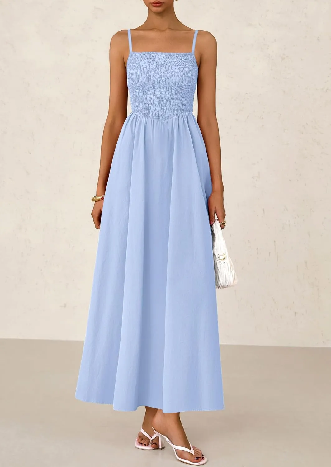 PRETTYGARDEN Women's 2025 Summer Maxi Dresses Beach Sundress Casual Spaghetti Strap Smocked Swing A Line Long Flowy Dress