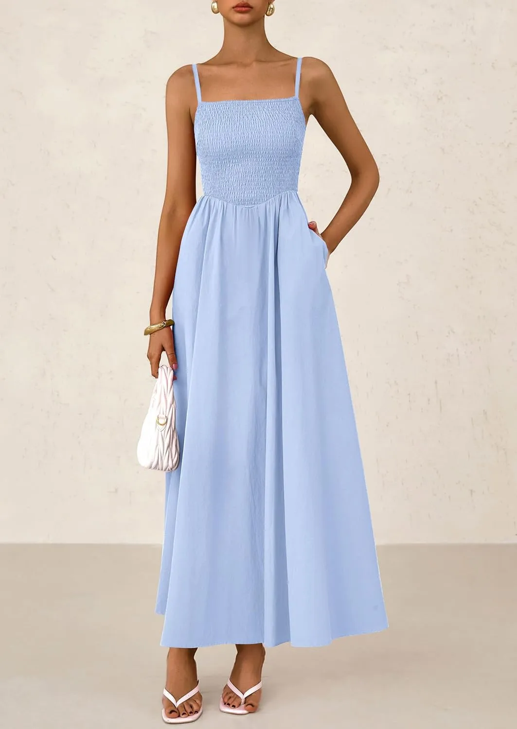 PRETTYGARDEN Women's 2025 Summer Maxi Dresses Beach Sundress Casual Spaghetti Strap Smocked Swing A Line Long Flowy Dress