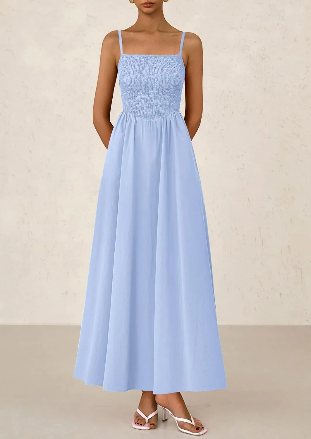 PRETTYGARDEN Women's 2025 Summer Maxi Dresses Beach Sundress Casual Spaghetti Strap Smocked Swing A Line Long Flowy Dress
