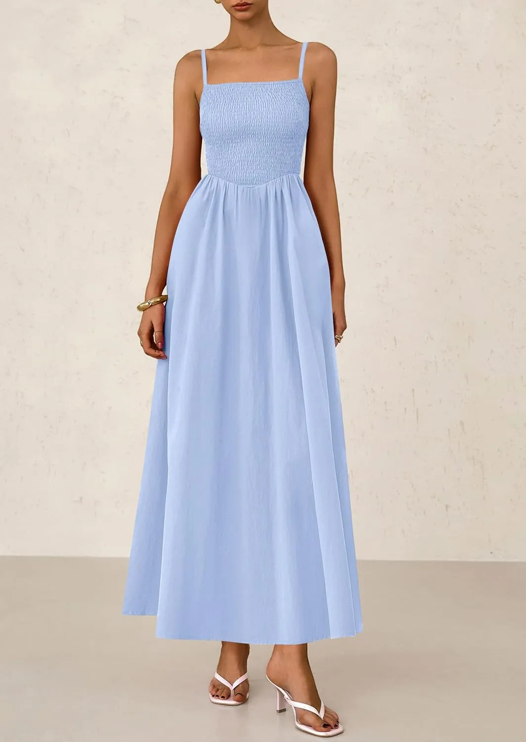 PRETTYGARDEN Women's 2025 Summer Maxi Dresses Beach Sundress Casual Spaghetti Strap Smocked Swing A Line Long Flowy Dress