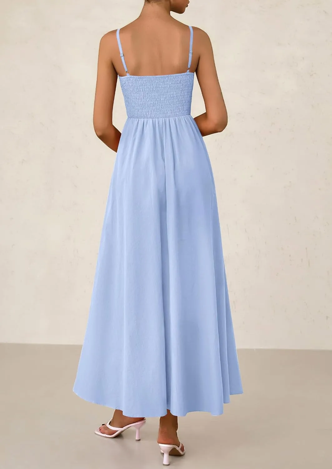 PRETTYGARDEN Women's 2025 Summer Maxi Dresses Beach Sundress Casual Spaghetti Strap Smocked Swing A Line Long Flowy Dress