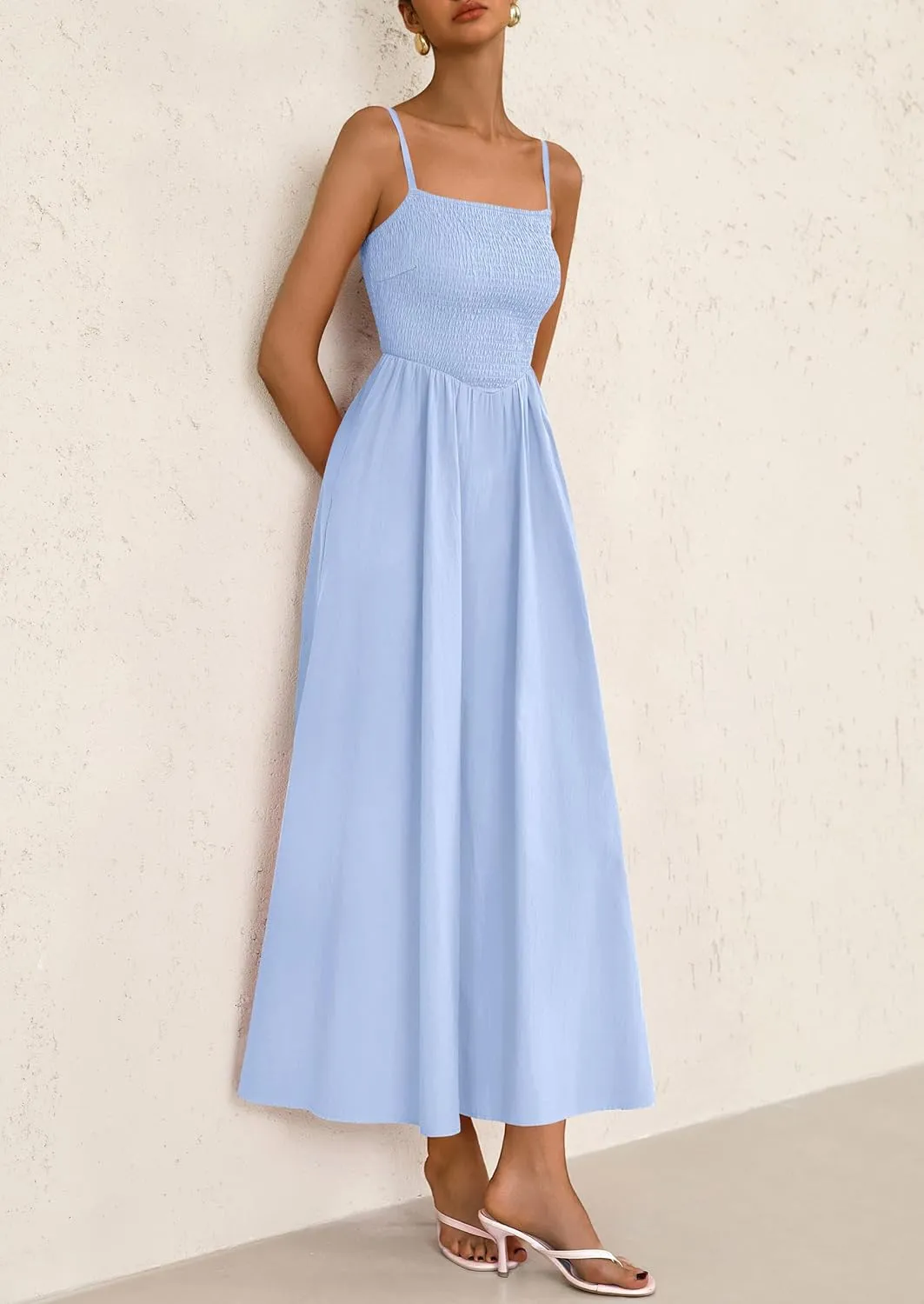 PRETTYGARDEN Women's 2025 Summer Maxi Dresses Beach Sundress Casual Spaghetti Strap Smocked Swing A Line Long Flowy Dress