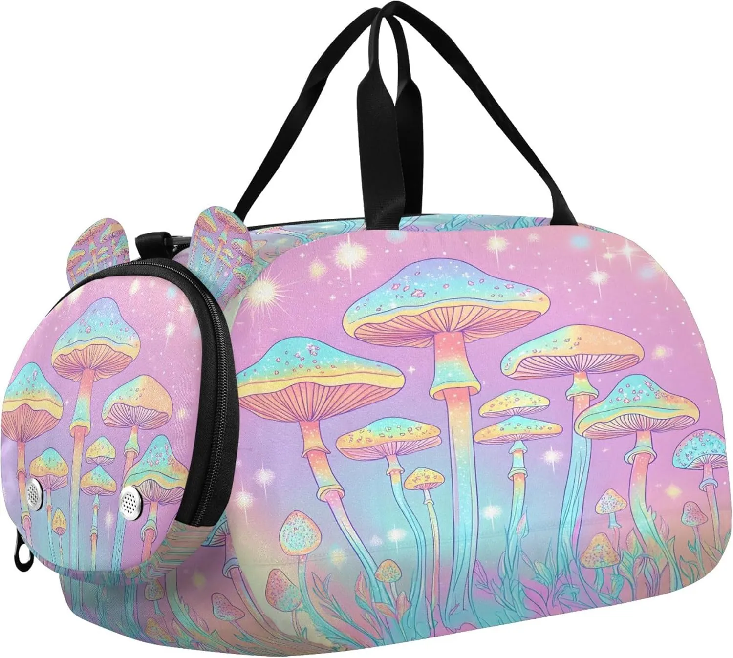 Psychedelic Mushrooms Youth Sports & Travel Duffle Bag with Shoe Compartment,Waterproof Gym Bag for Girls and Boys (Overnight Essentials Organizer)