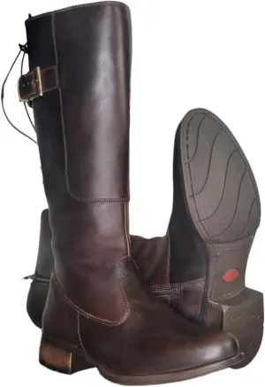 QUEEN USA TEXAS Women's Western Mid-Calf Riding Boots, Fashion Casual Leather Chunky Heel Zipper Booties