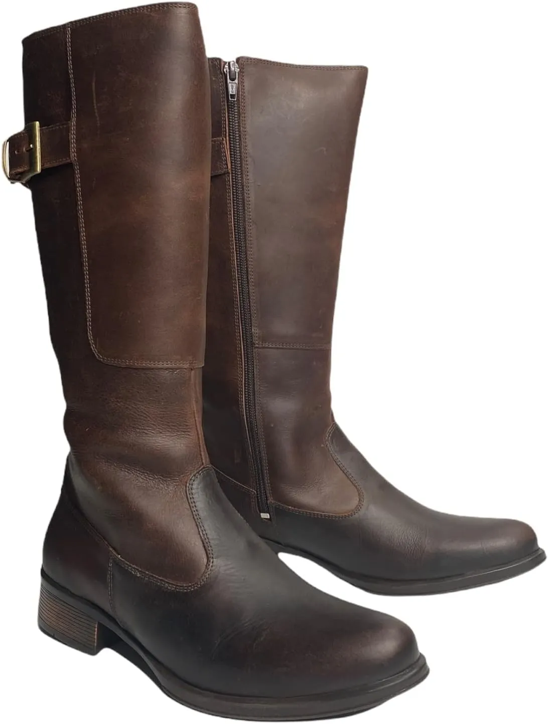 QUEEN USA TEXAS Women's Western Mid-Calf Riding Boots, Fashion Casual Leather Chunky Heel Zipper Booties