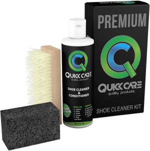 QuickCare Premium Shoe Cleaner with Conditioner, Brush & Sponge, Ultimate Cleaning Shoes Kit for Sneakers, Leather, Suede, Canvas, Mesh, Shoe Care Set, Foam Touch-Up Solution, 8 oz