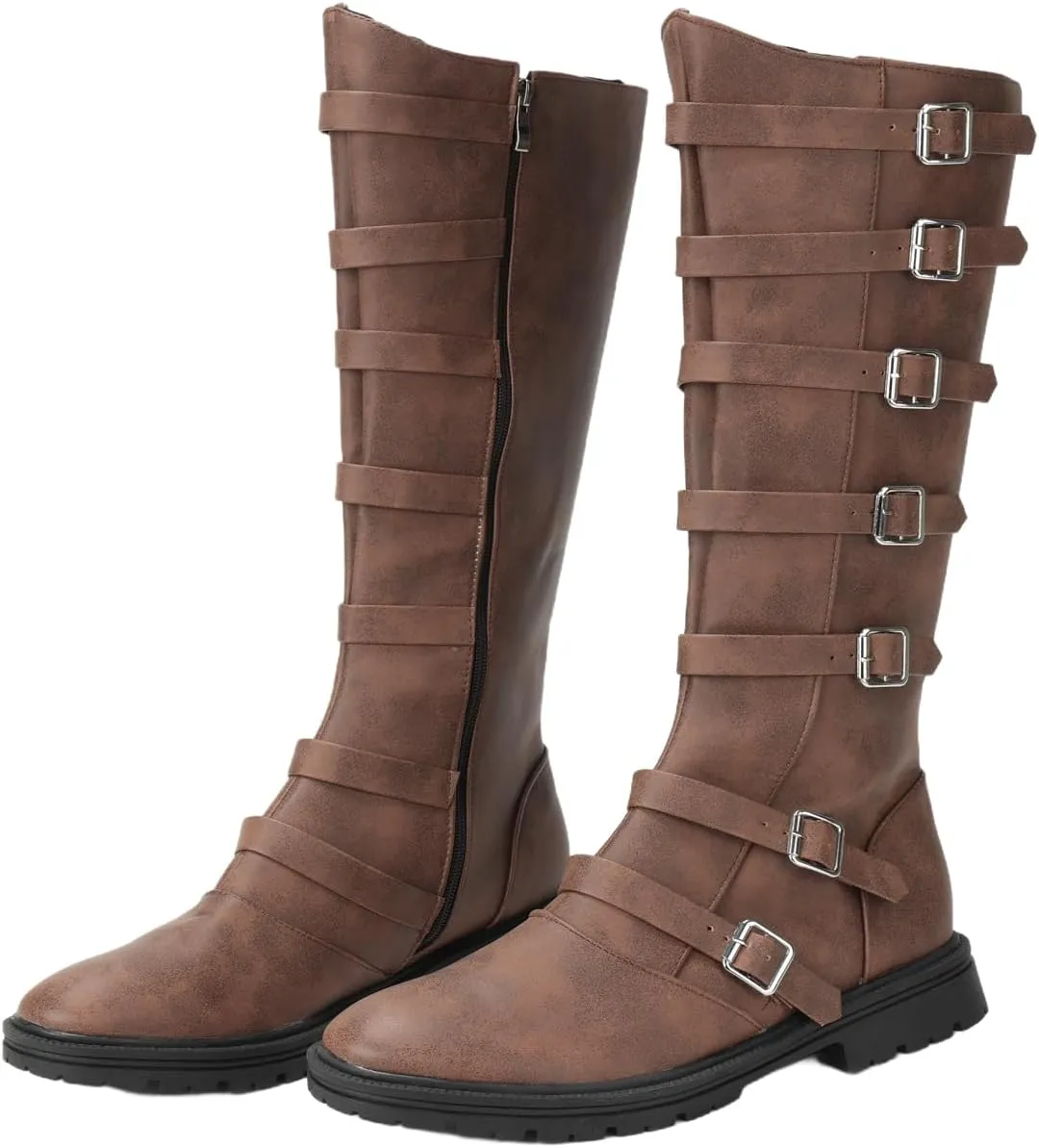 Renaissance PU Leather Medieval Pirate Boots Fashion Men's Steampunk Riding Long Boots for Halloween