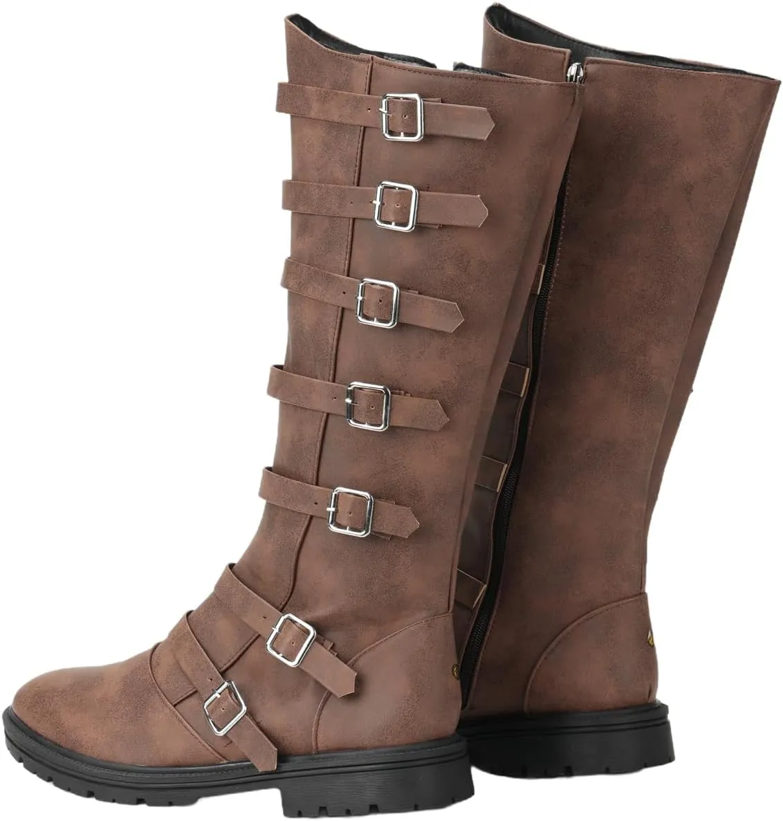 Renaissance PU Leather Medieval Pirate Boots Fashion Men's Steampunk Riding Long Boots for Halloween