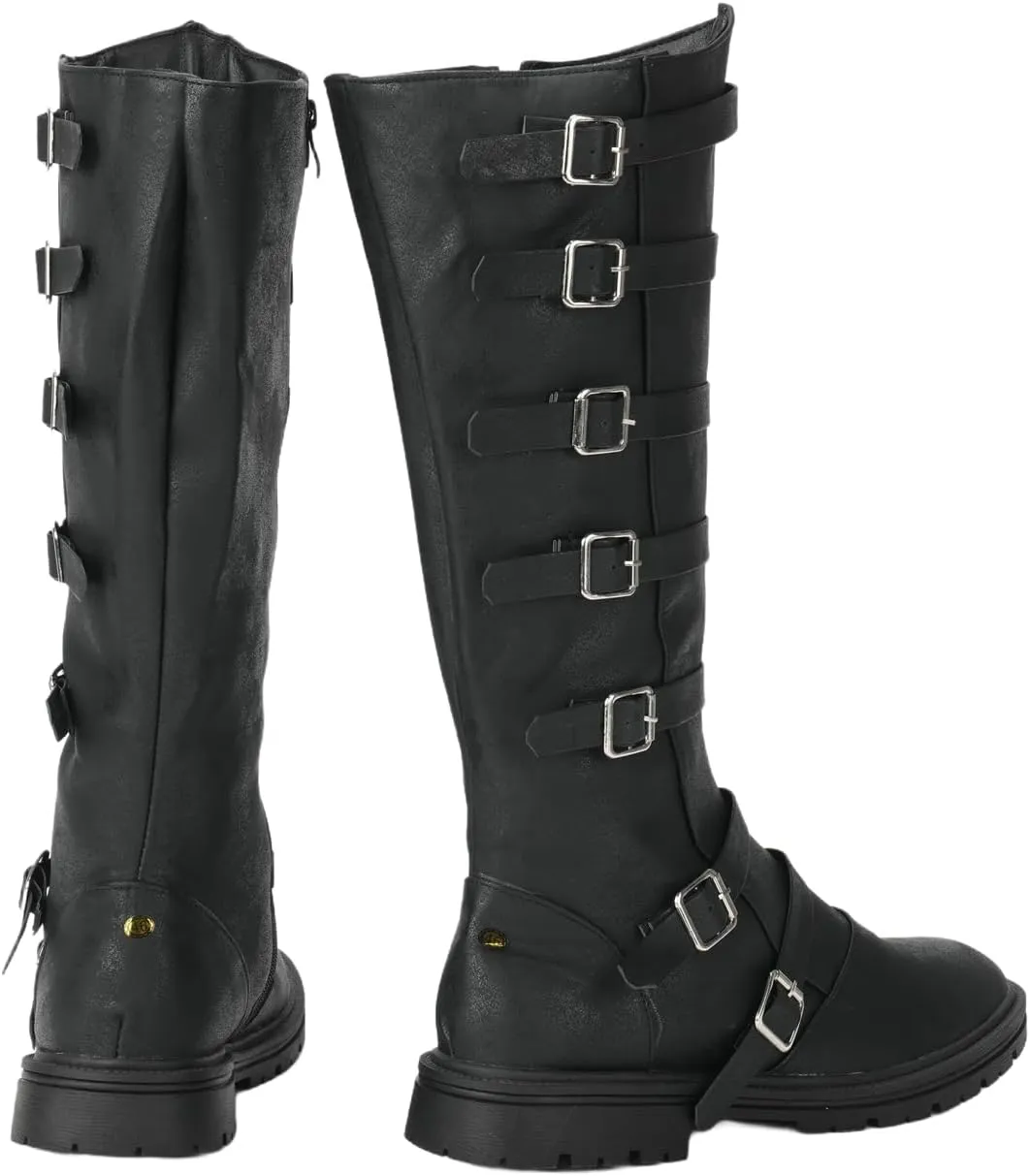 Renaissance PU Leather Medieval Pirate Boots Fashion Men's Steampunk Riding Long Boots for Halloween