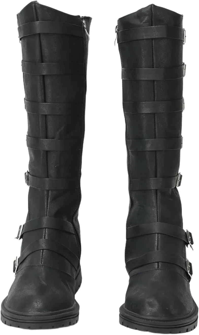 Renaissance PU Leather Medieval Pirate Boots Fashion Men's Steampunk Riding Long Boots for Halloween