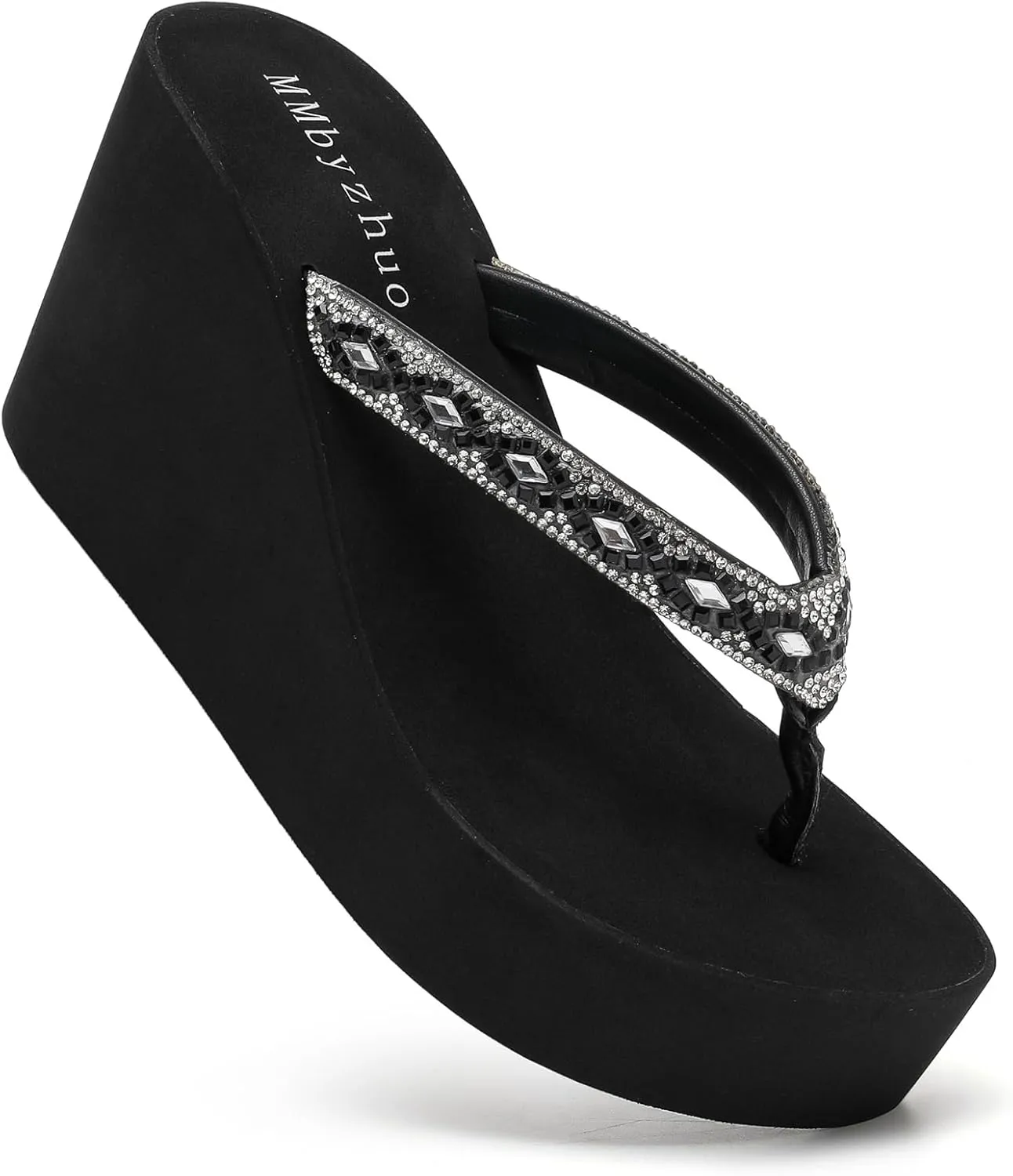 Rhinestone Womens Wedge Sandals for Women Platform Flip Flops Chunky wedge flip flops Heels Sandals Women Wedding Shoes