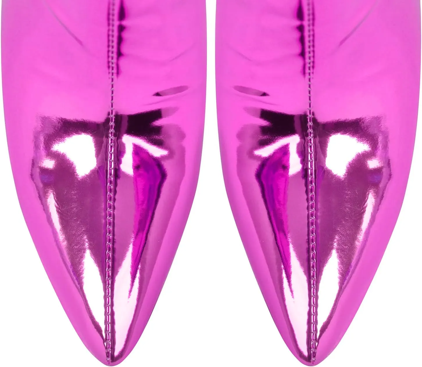 richealnini Metallic Thigh High Boots with Side Zipper Sexy Closed Pointed Toe Stiletto Heels Biker Motorcycle Boots Wedding Party Dress