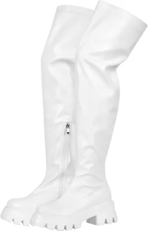 richealnini Women's Flat Platform Thigh High Boots with Zippers Side Zip Up Long Shaft Tall Boots
