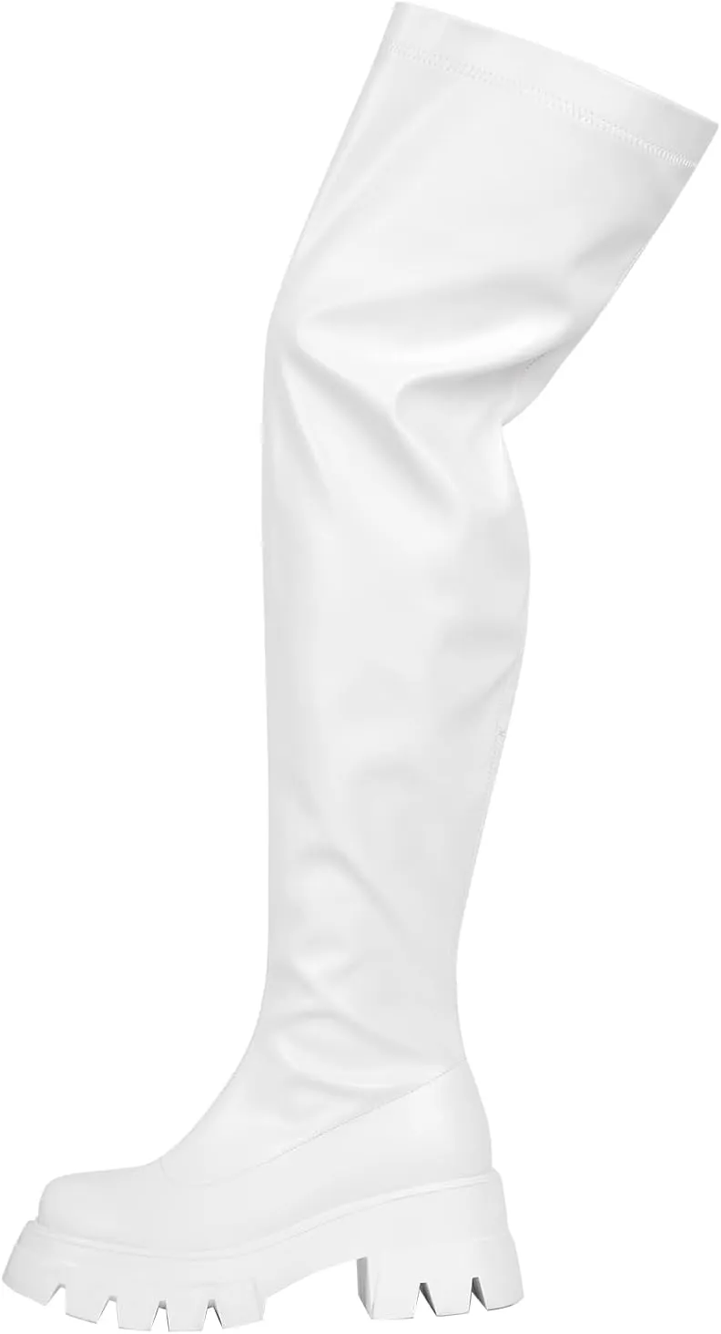 richealnini Women's Flat Platform Thigh High Boots with Zippers Side Zip Up Long Shaft Tall Boots