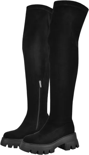 richealnini Women's Flat Platform Thigh High Boots with Zippers Side Zip Up Long Shaft Tall Boots