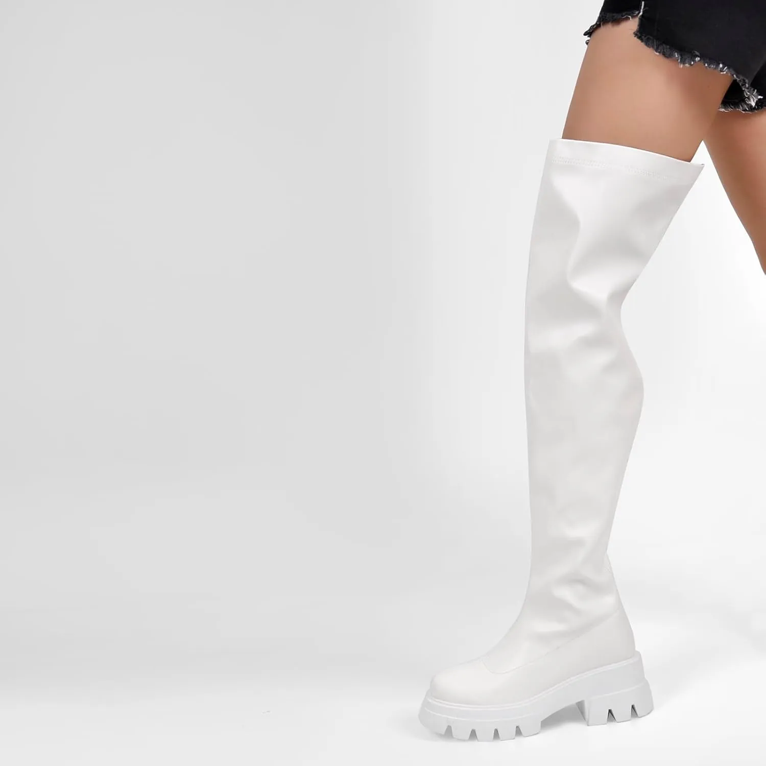 richealnini Women's Flat Platform Thigh High Boots with Zippers Side Zip Up Long Shaft Tall Boots