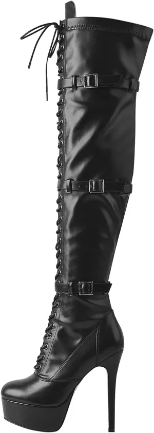 richealnini Women's Platform Lace Up Boots Zipper Dress Long Booties Wedding Dress
