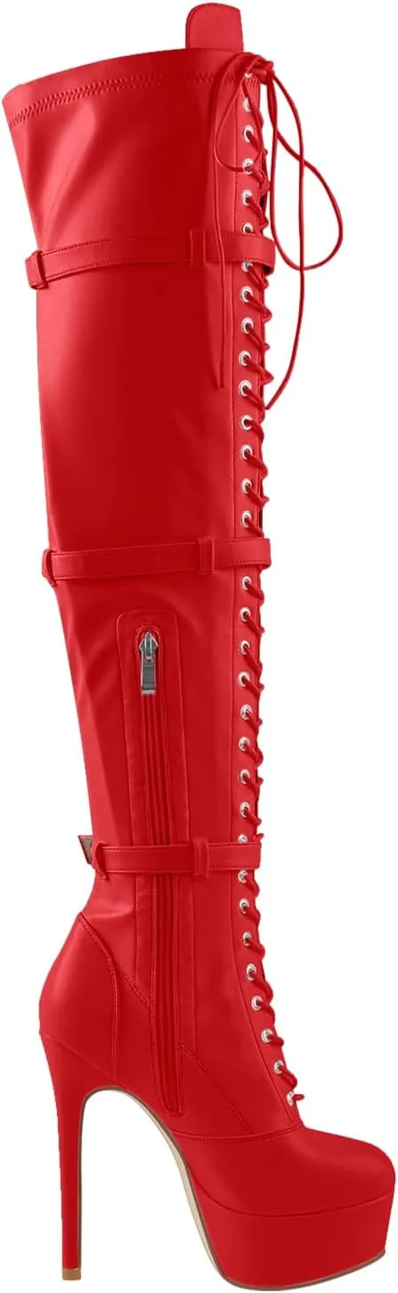 richealnini Women's Platform Lace Up Boots Zipper Dress Long Booties Wedding Dress