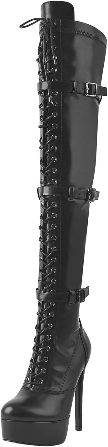 richealnini Women's Platform Lace Up Boots Zipper Dress Long Booties Wedding Dress