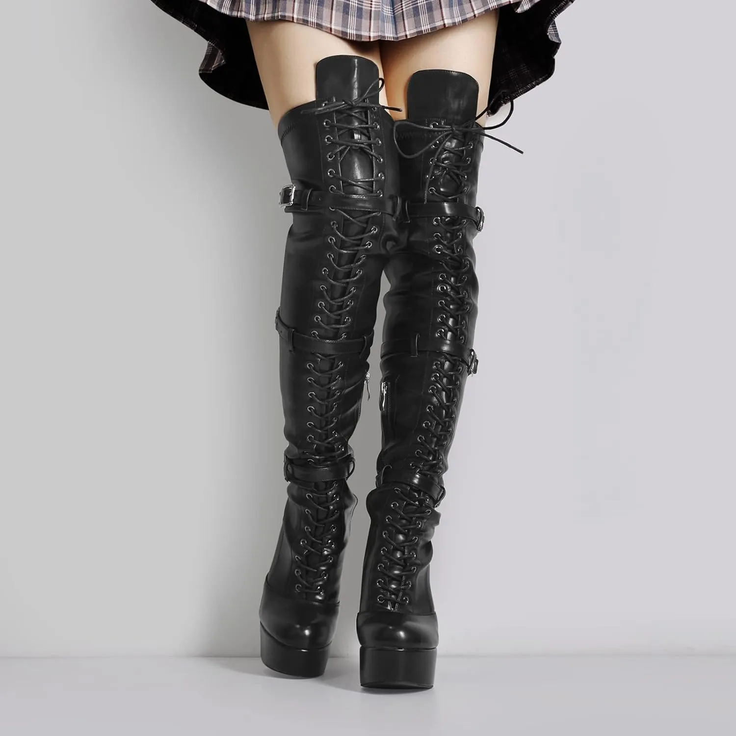 richealnini Women's Platform Lace Up Boots Zipper Dress Long Booties Wedding Dress