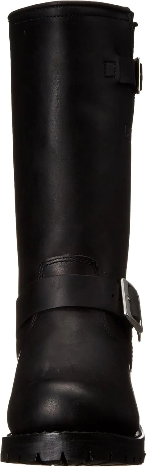 RIDETECS 11" Leather Biker Riding Boots For Men, Black - Calf High Adjustable Vamp With Side Ankle Straps