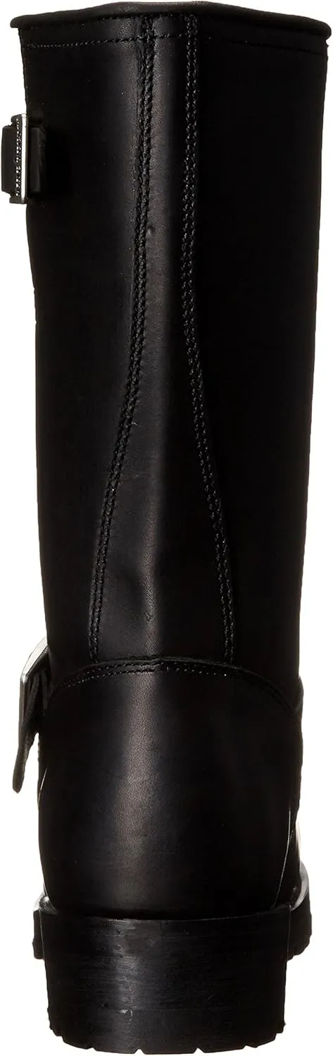 RIDETECS 11" Leather Biker Riding Boots For Men, Black - Calf High Adjustable Vamp With Side Ankle Straps