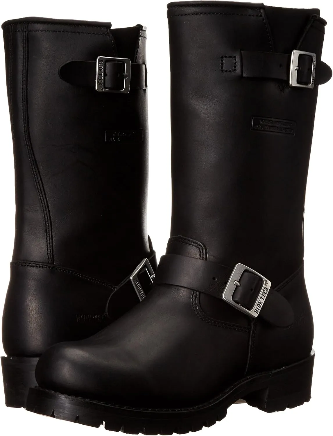 RIDETECS 11" Leather Biker Riding Boots For Men, Black - Calf High Adjustable Vamp With Side Ankle Straps