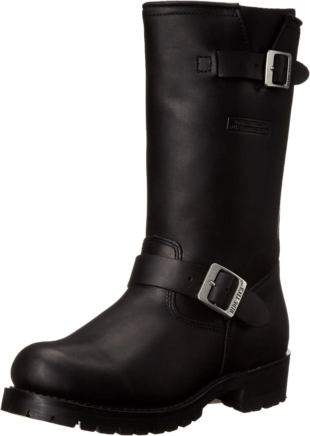 RIDETECS 11" Leather Biker Riding Boots For Men, Black - Calf High Adjustable Vamp With Side Ankle Straps