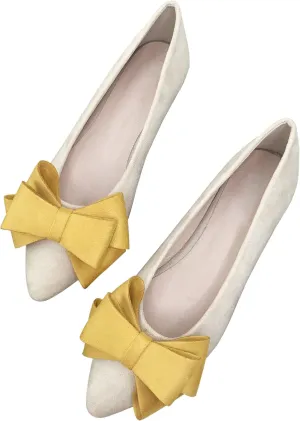 SAILING LU Womens Flats Shoes for Wedding Comfortable Pointy Toe Dress Loafers Bow-Knot Suede Dance Shoes for Party Slip On Moccasin
