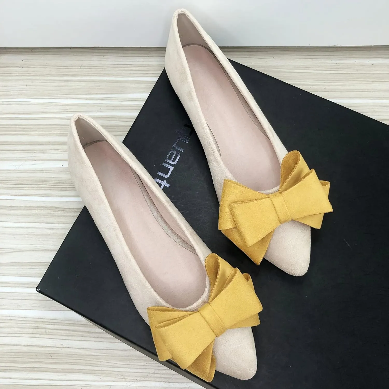 SAILING LU Womens Flats Shoes for Wedding Comfortable Pointy Toe Dress Loafers Bow-Knot Suede Dance Shoes for Party Slip On Moccasin