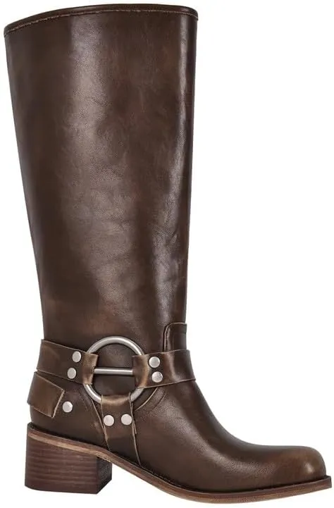sexytag Knee High Riding Boots Multi Buckle Strap Pull On Gothic Motorcycle Boots
