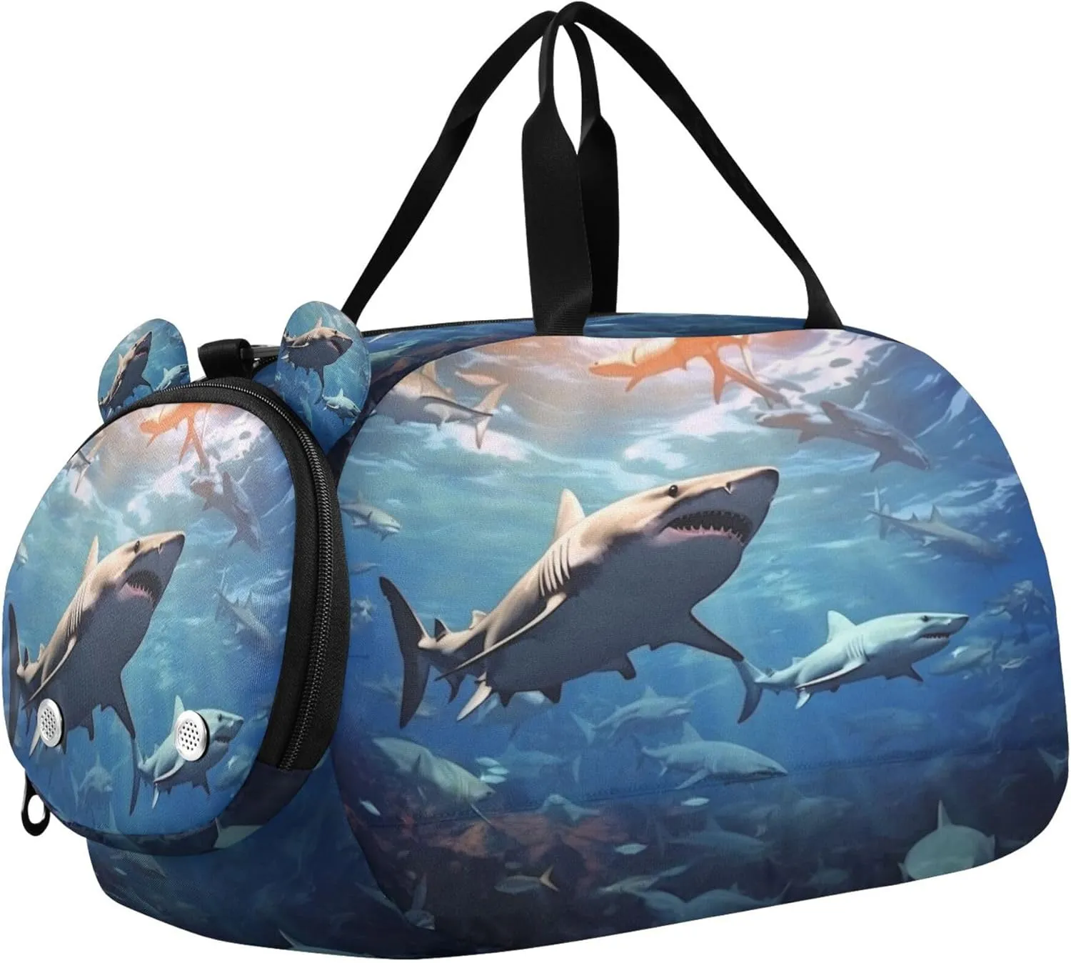 Sharks Youth Sports & Travel Duffle Bag with Shoe Compartment,Waterproof Gym Bag for Girls and Boys (Overnight Essentials Organizer)