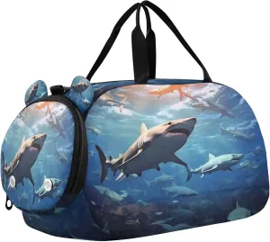 Sharks Youth Sports & Travel Duffle Bag with Shoe Compartment,Waterproof Gym Bag for Girls and Boys (Overnight Essentials Organizer)