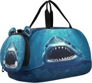 Sharks Youth Sports & Travel Duffle Bag with Shoe Compartment,Waterproof Gym Bag for Girls and Boys (Overnight Essentials Organizer)