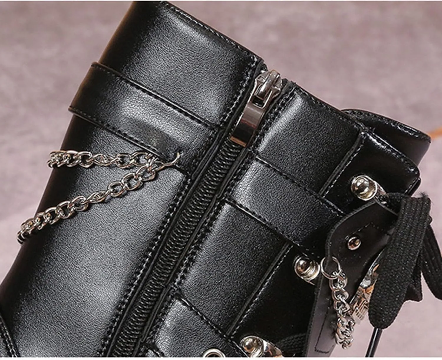 SHEMEE Cute Wedge Platform Biker Boots for Women Y2k Punk Riding Motorcycle Boots Chunky High Heels Zipper Lace Up Combat Ankle Boots