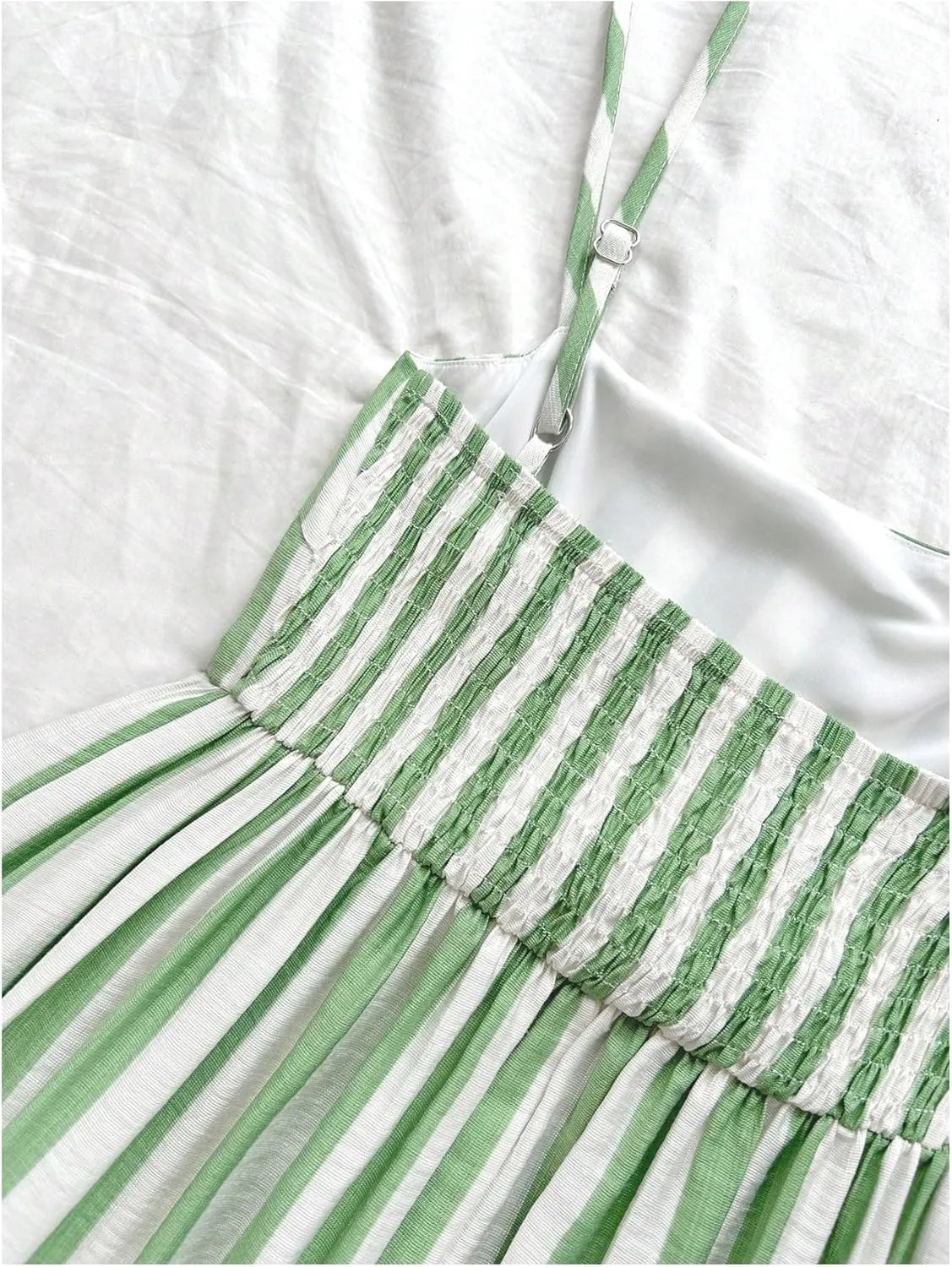 SHENHE Women's Summer Striped Smocked Spaghetti Strap Ruffle Tiered Flowy Maxi Dress Sundress