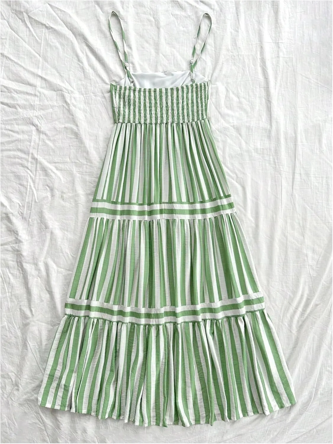 SHENHE Women's Summer Striped Smocked Spaghetti Strap Ruffle Tiered Flowy Maxi Dress Sundress