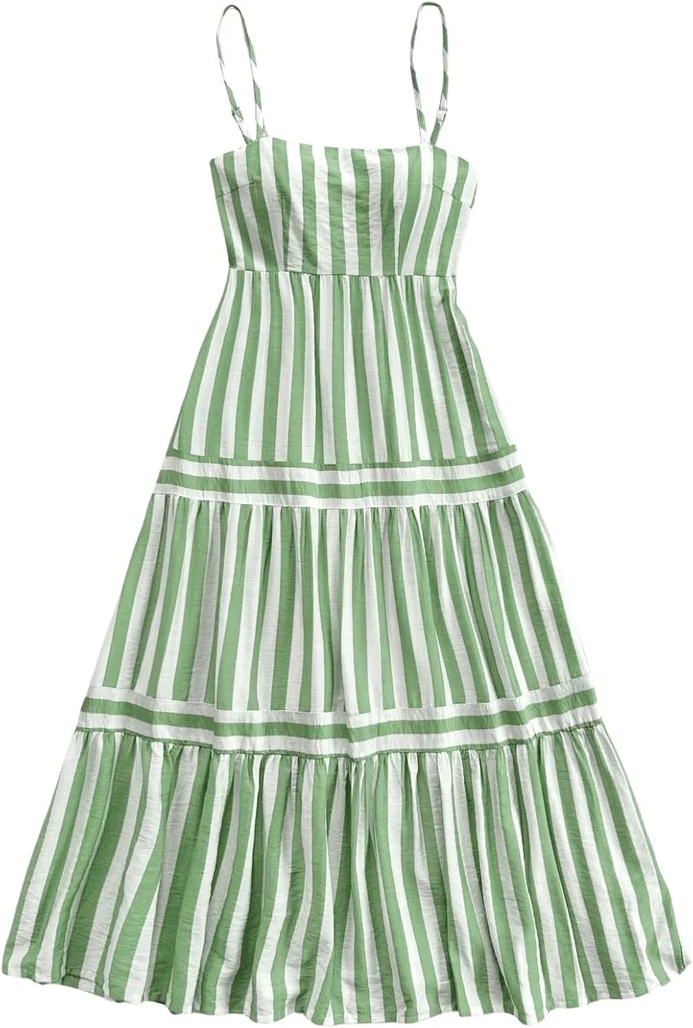 SHENHE Women's Summer Striped Smocked Spaghetti Strap Ruffle Tiered Flowy Maxi Dress Sundress