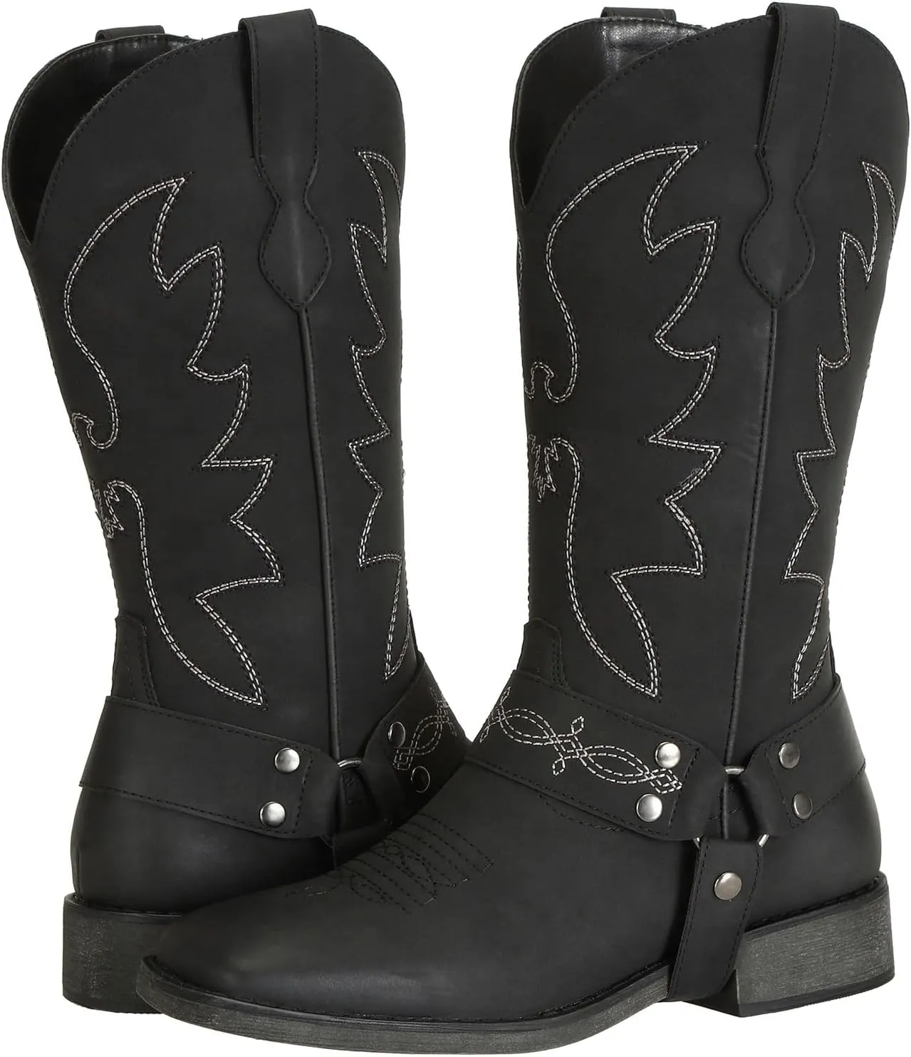 SheSole Ladies Fashion Strap Cowboy Boots for Women Square Toe Mid Calf Western Cowgirl Boots
