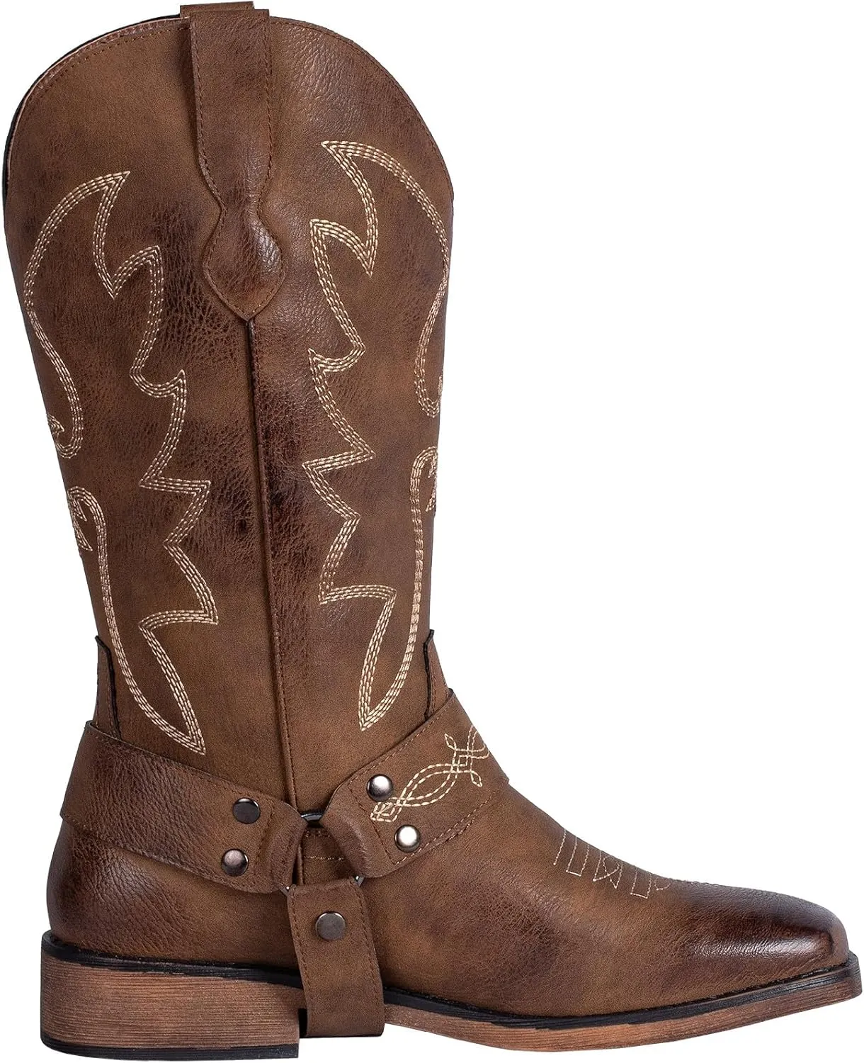 SheSole Ladies Fashion Strap Cowboy Boots for Women Square Toe Mid Calf Western Cowgirl Boots