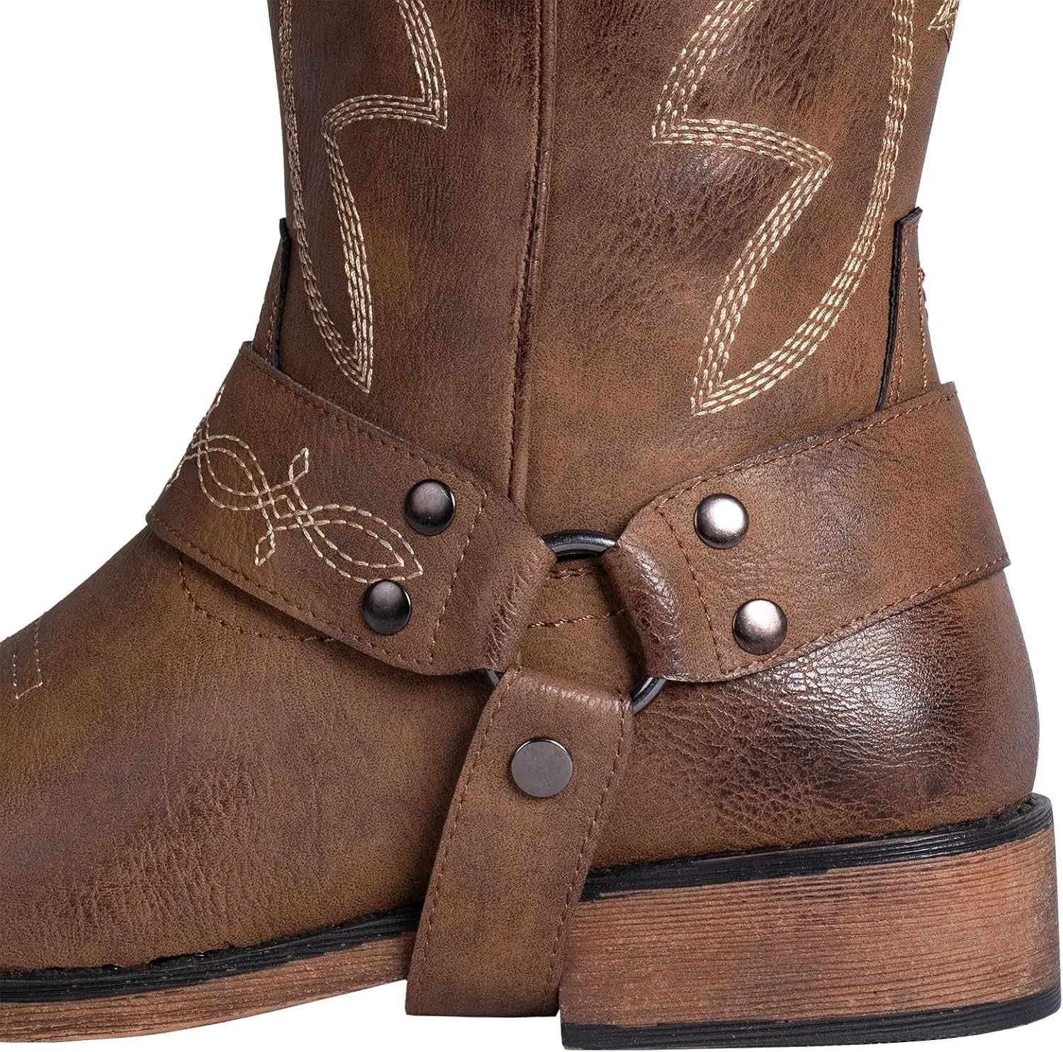 SheSole Ladies Fashion Strap Cowboy Boots for Women Square Toe Mid Calf Western Cowgirl Boots