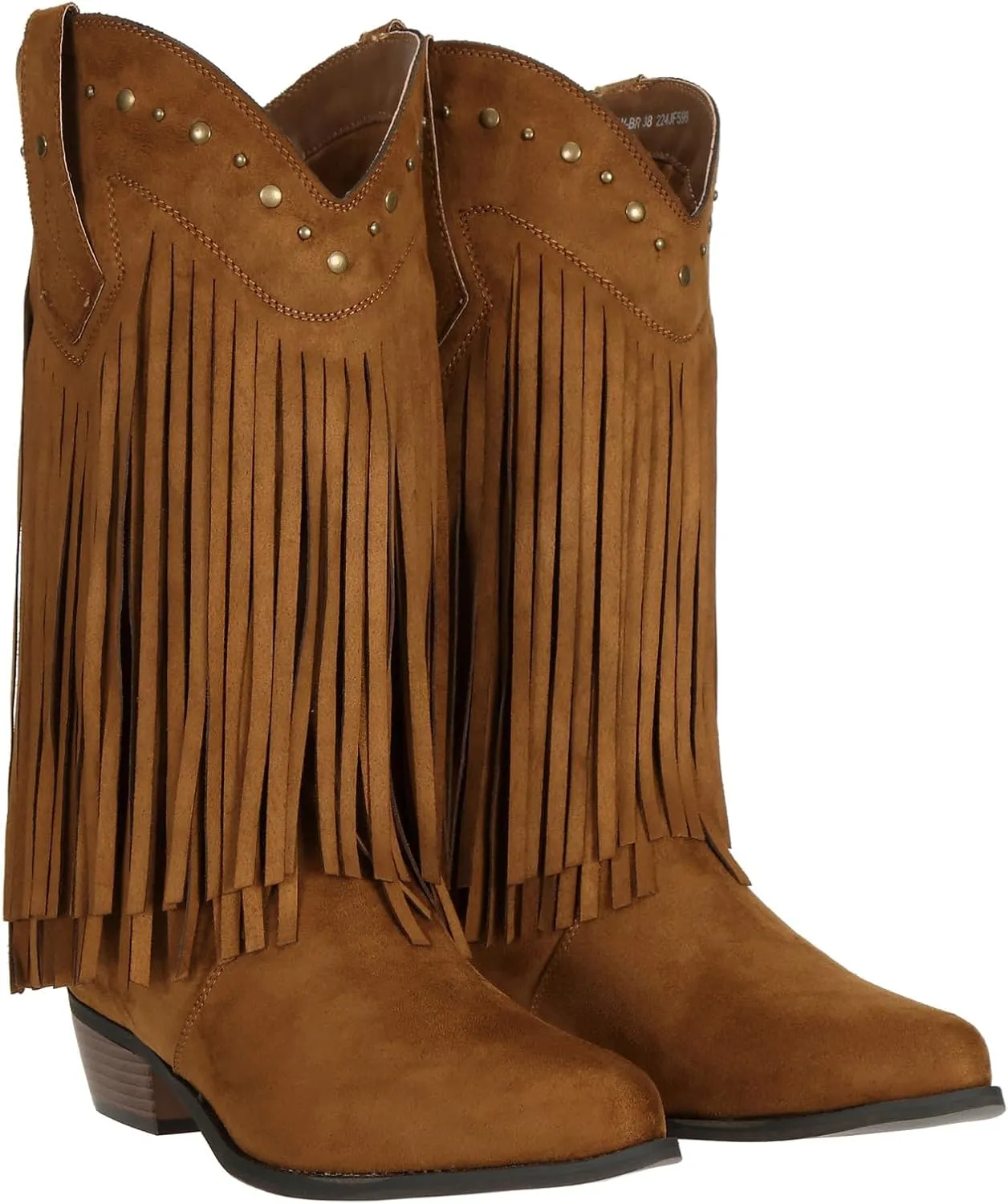 SheSole Women's Wide Width Fringe Boots Western Cowgirl Cowboy Boots Extra Wide Calf Black Brown
