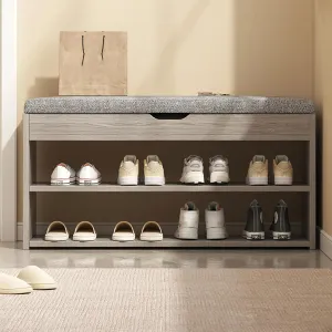 Shoe Cabinet Bench with Comfortable Cushion - Stylish Shoe Rack for Entryway, Hallway & Living Room Storage (Gray, 80x28x43cm) - Perfect Entryway Organizer