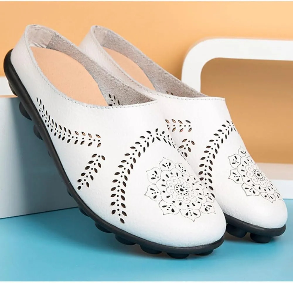 Shoes for Women Casual All-Match Hollow Slippers Slip On Sandals Orthopedic All-Match Breathable Flats Summer Slip-on Slides Flat Loafers Round Toe Non-Slip Softsole Lightweight Mule Sandals