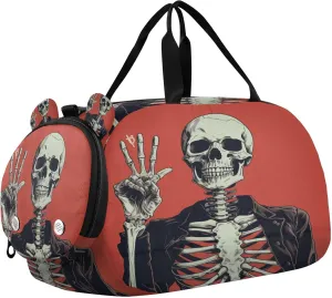 Skeleton Youth Sports & Travel Duffle Bag with Shoe Compartment,Waterproof Gym Bag for Girls and Boys (Overnight Essentials Organizer)