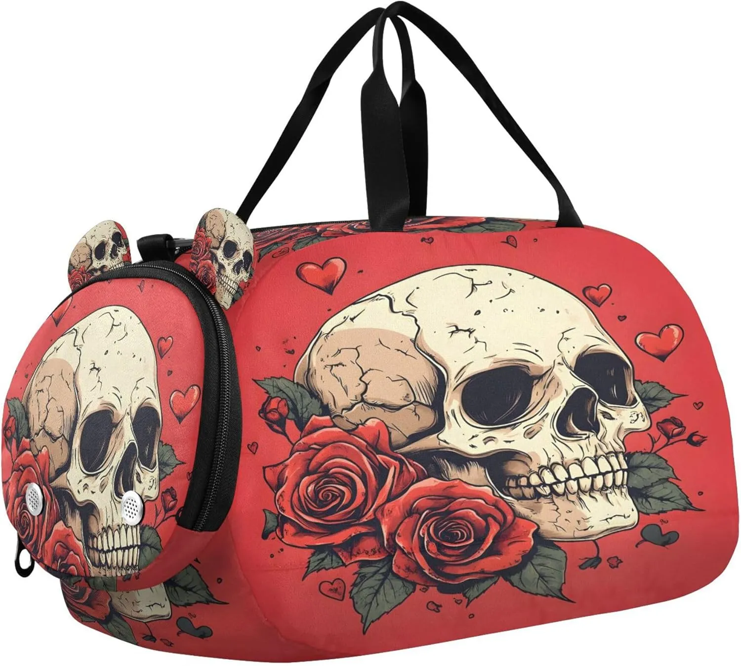 Skull with Roses Youth Sports & Travel Duffle Bag with Shoe Compartment,Waterproof Gym Bag for Girls and Boys (Overnight Essentials Organizer)