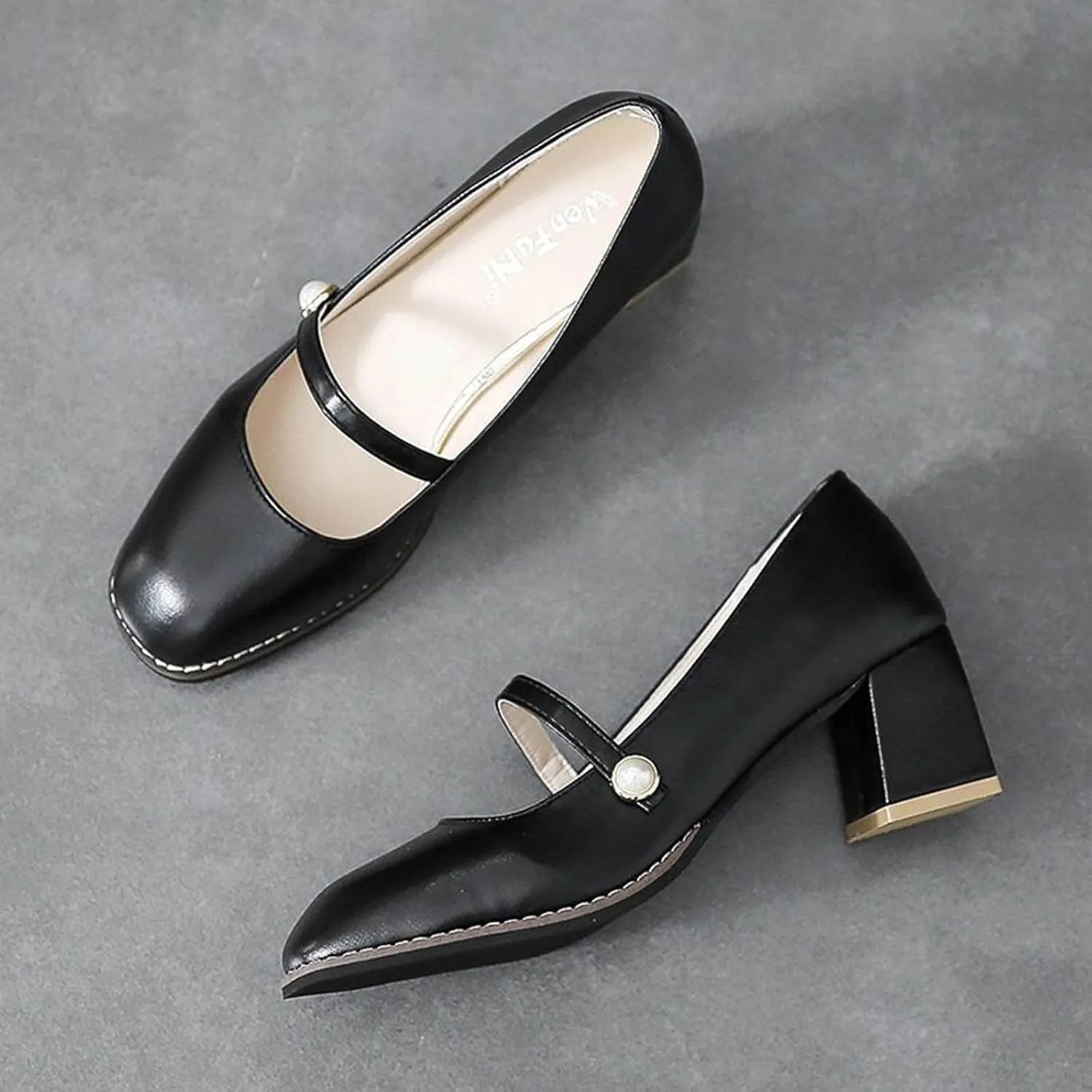 Slingback Shoe High Heeled Thick Mouth Fashion Square Toe Shoes Shallow Pearl Breasted Women's Neutral Wedges for Women